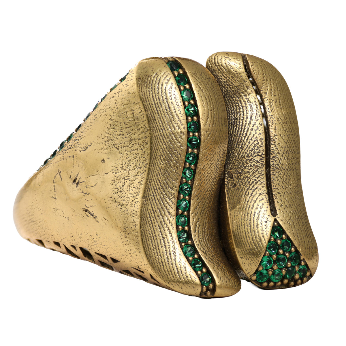 Green Pavé Sculptural Wave Ring