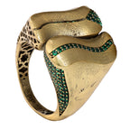 Green Pavé Sculptural Wave Ring