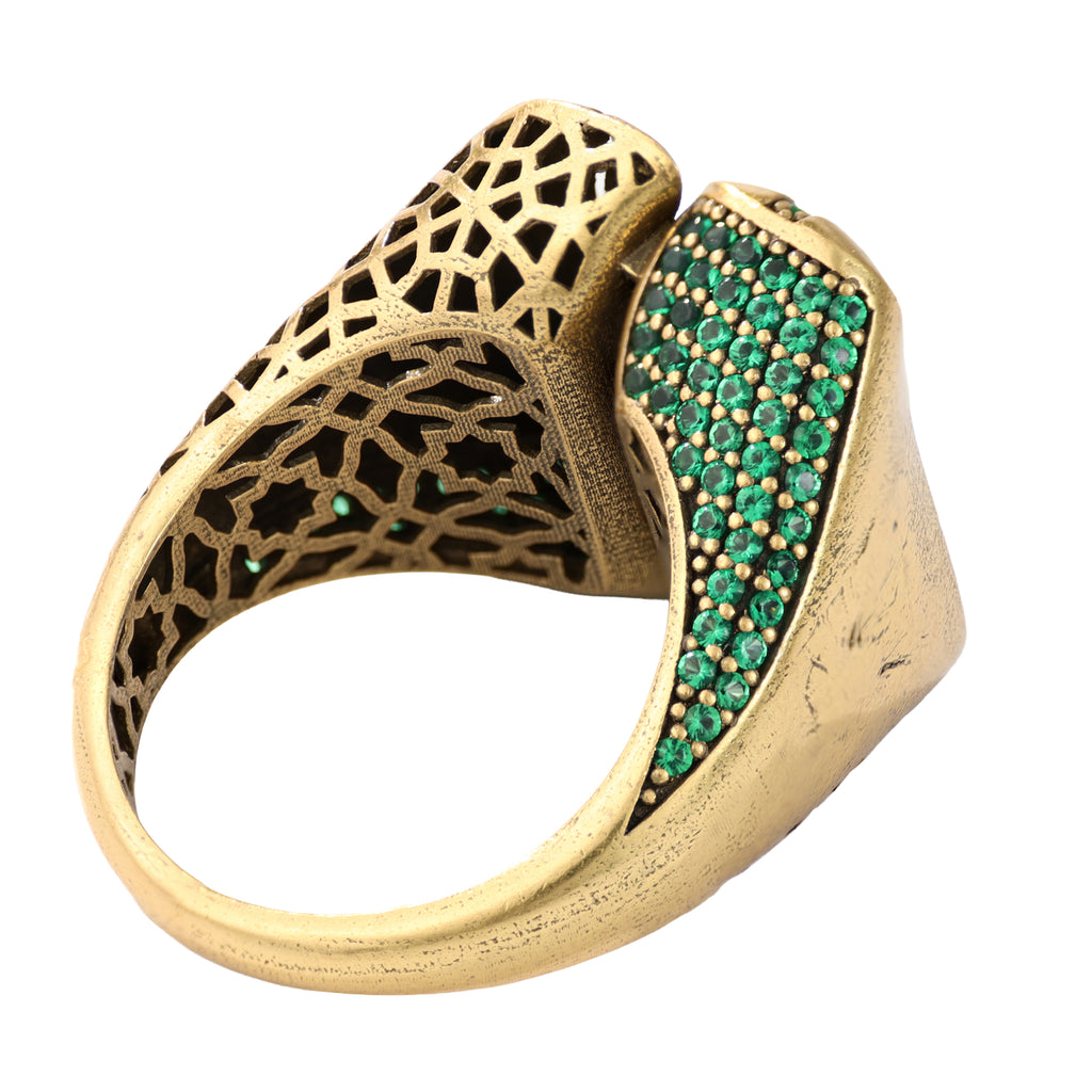 Green Pavé Sculptural Wave Ring