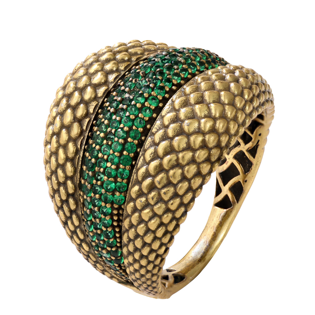 Textured Green Pavé Statement Ring