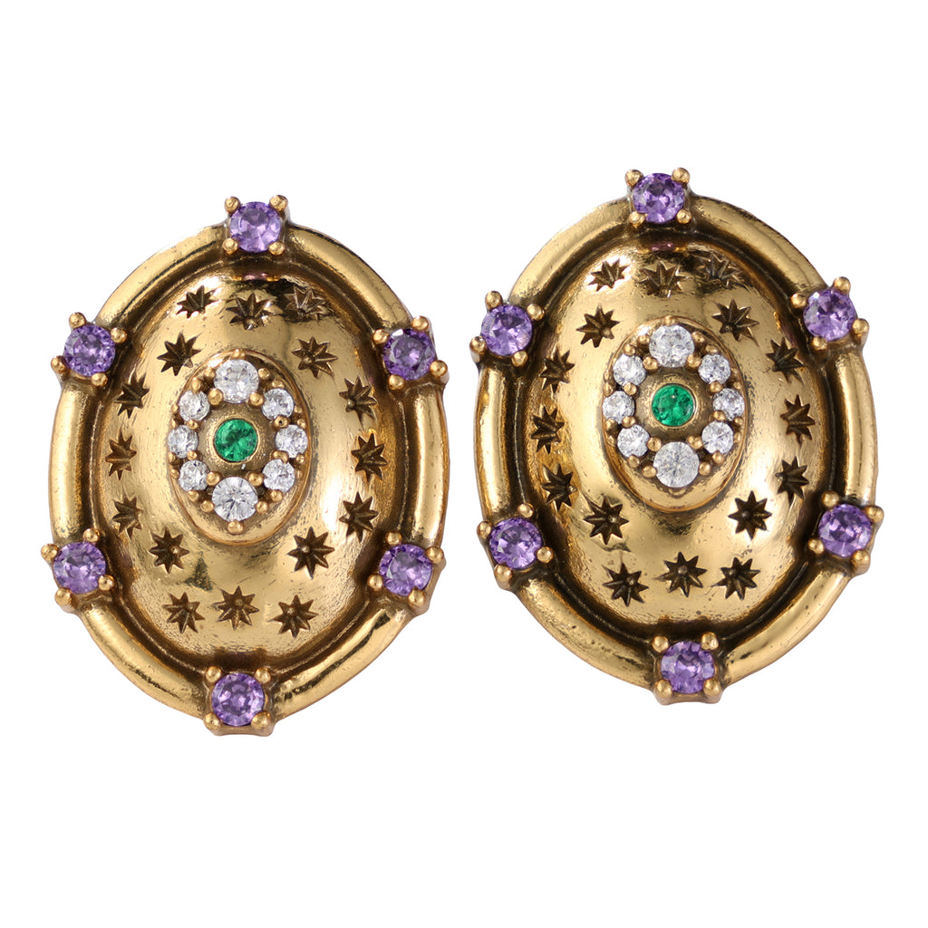 Celestial Gemstone Oval Stud Earrings