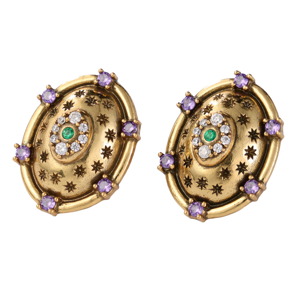Celestial Gemstone Oval Stud Earrings