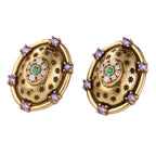 Celestial Gemstone Oval Stud Earrings