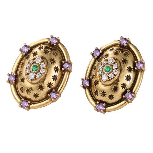 Celestial Gemstone Oval Stud Earrings