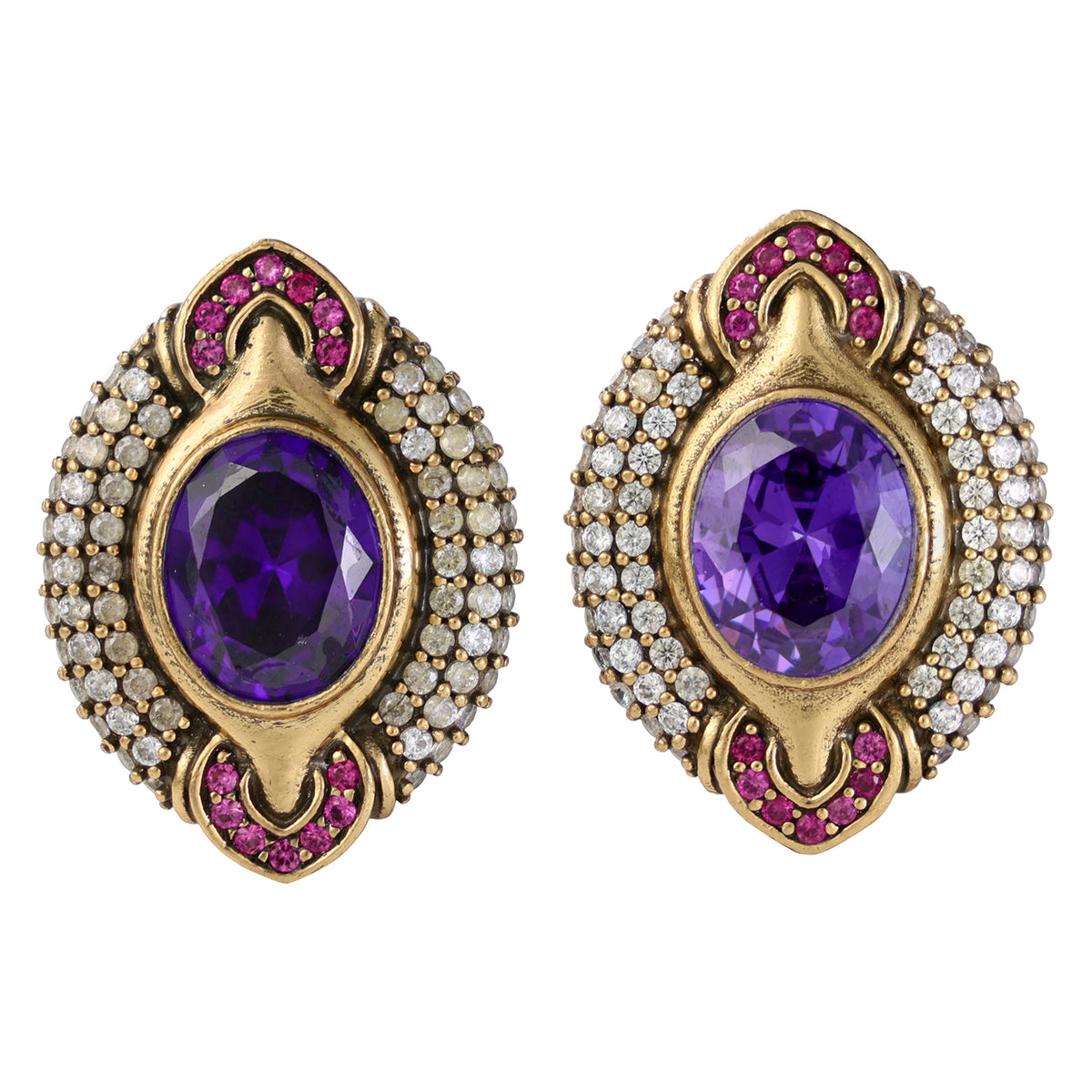 Purple Oval Gemstone Pavé Stud Earrings