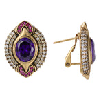 Purple Oval Gemstone Pavé Stud Earrings
