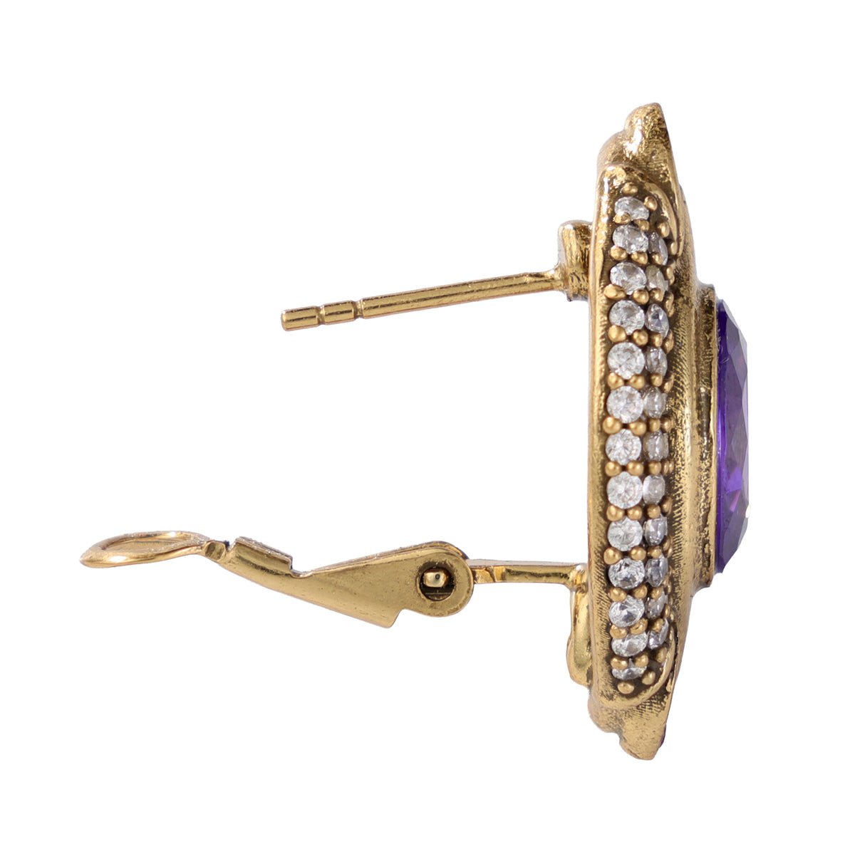Purple Oval Gemstone Pavé Stud Earrings