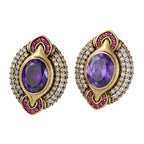 Purple Oval Gemstone Pavé Stud Earrings
