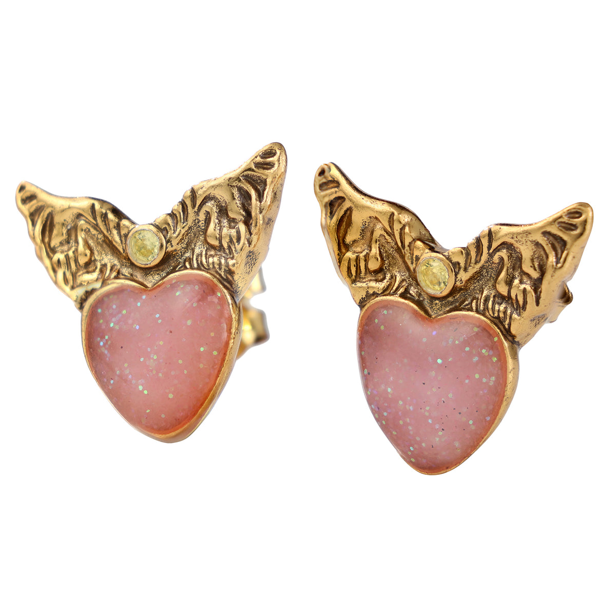 Winged Heart Stud Earrings