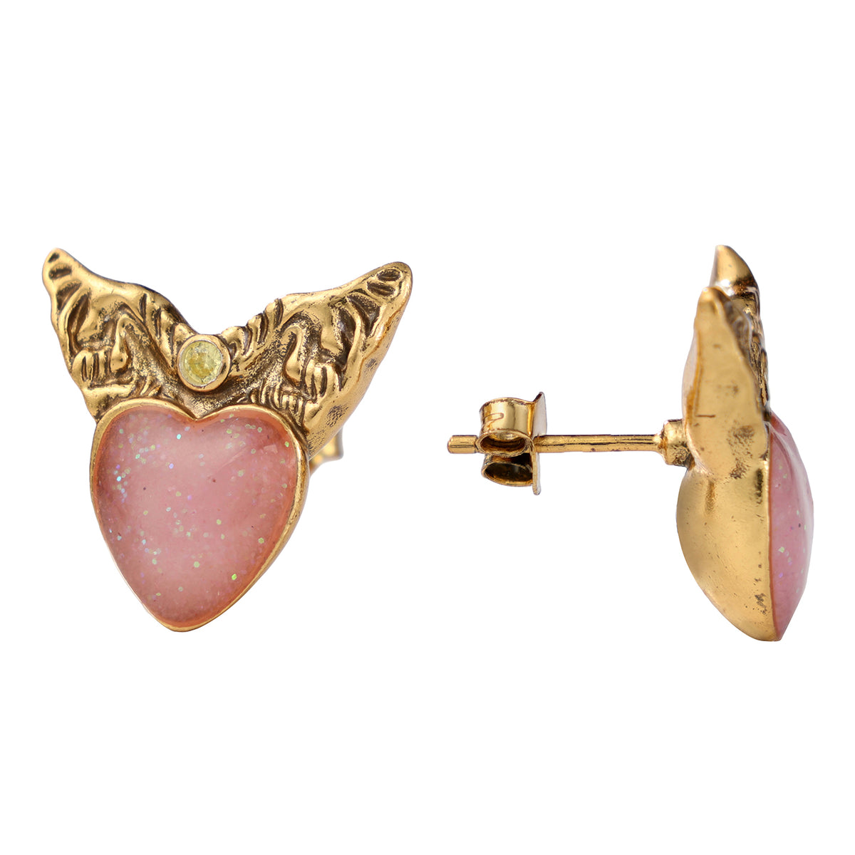 Winged Heart Stud Earrings