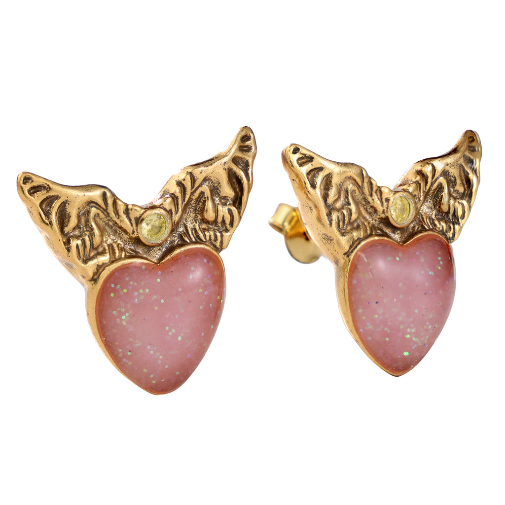 Winged Heart Stud Earrings