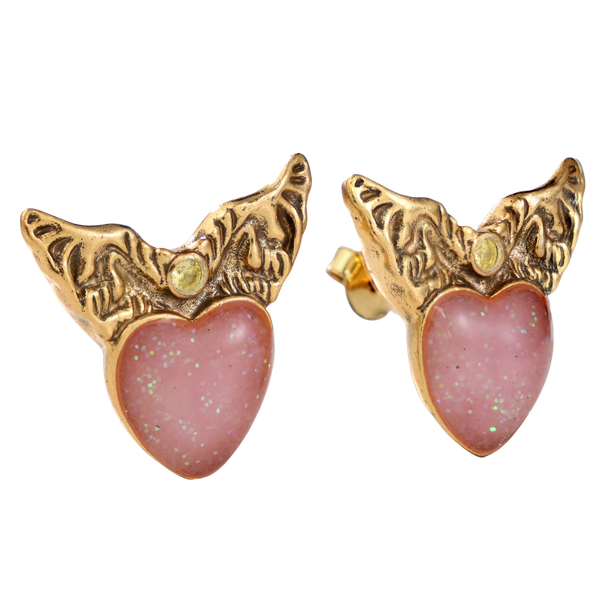 Winged Heart Stud Earrings