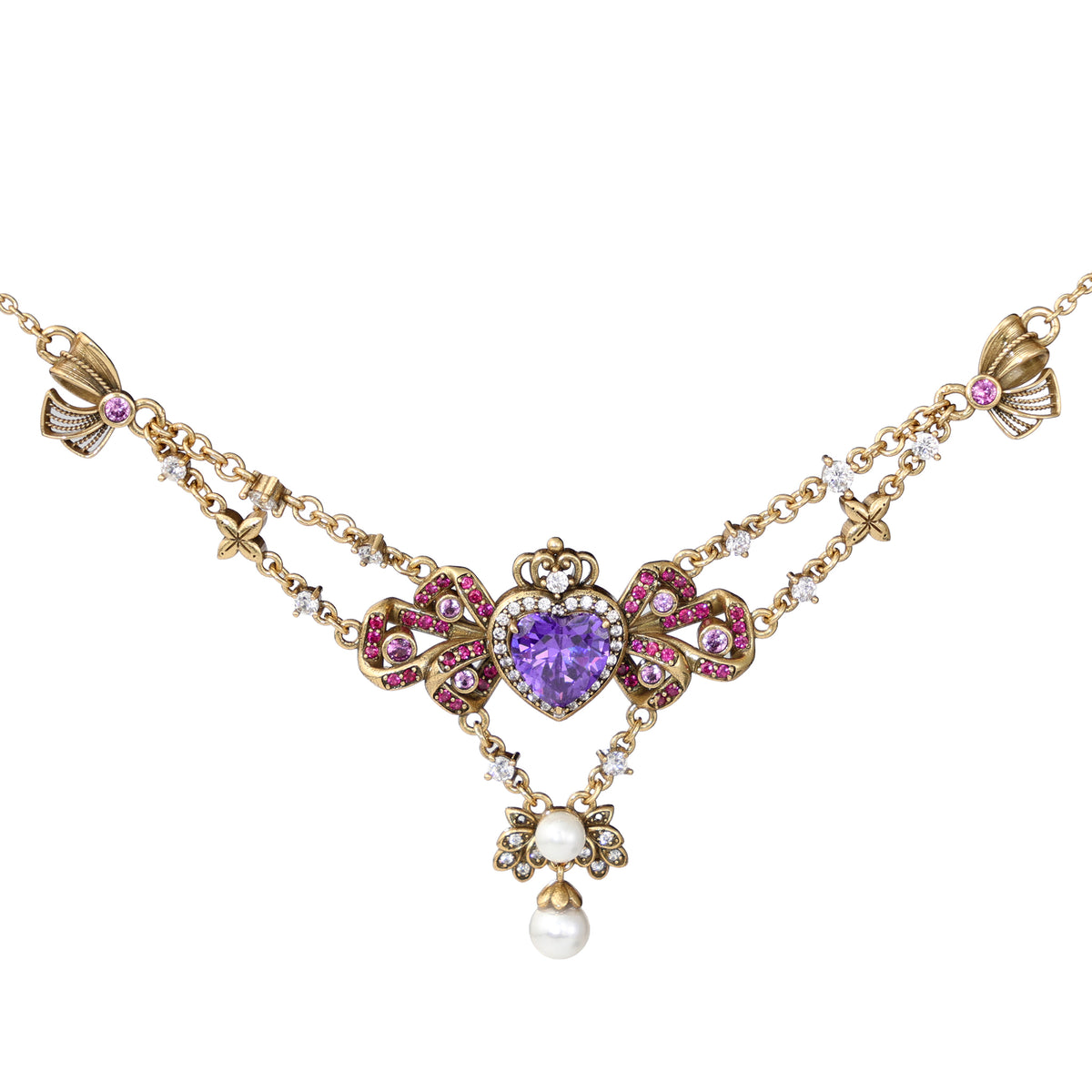 Purple Heart Bow Drop Necklace