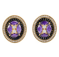 Purple Gemstone Oval Halo Stud Earrings