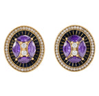 Purple Gemstone Oval Halo Stud Earrings