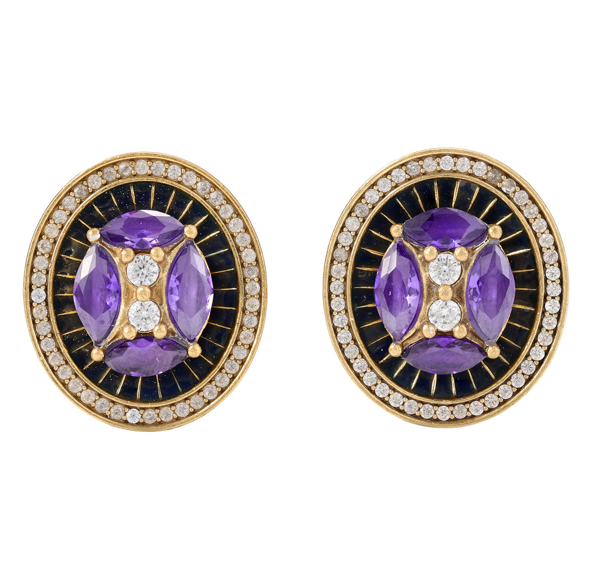 Purple Gemstone Oval Halo Stud Earrings