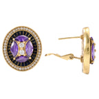 Purple Gemstone Oval Halo Stud Earrings