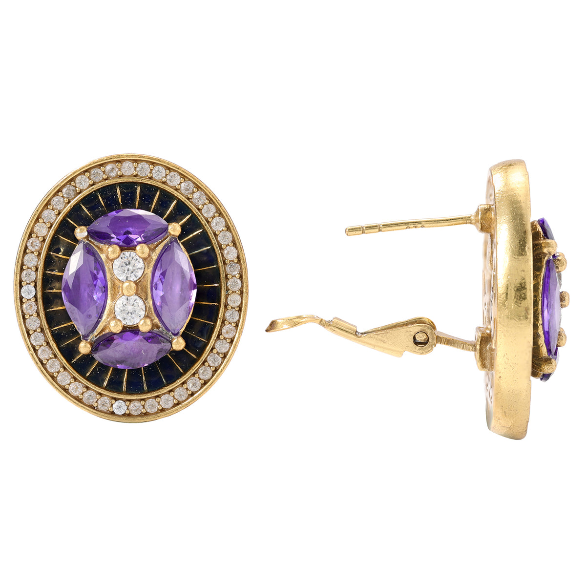 Purple Gemstone Oval Halo Stud Earrings