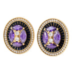 Purple Gemstone Oval Halo Stud Earrings