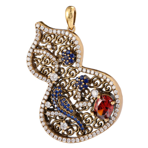 Bird & Floral Gourd Statement Pendant