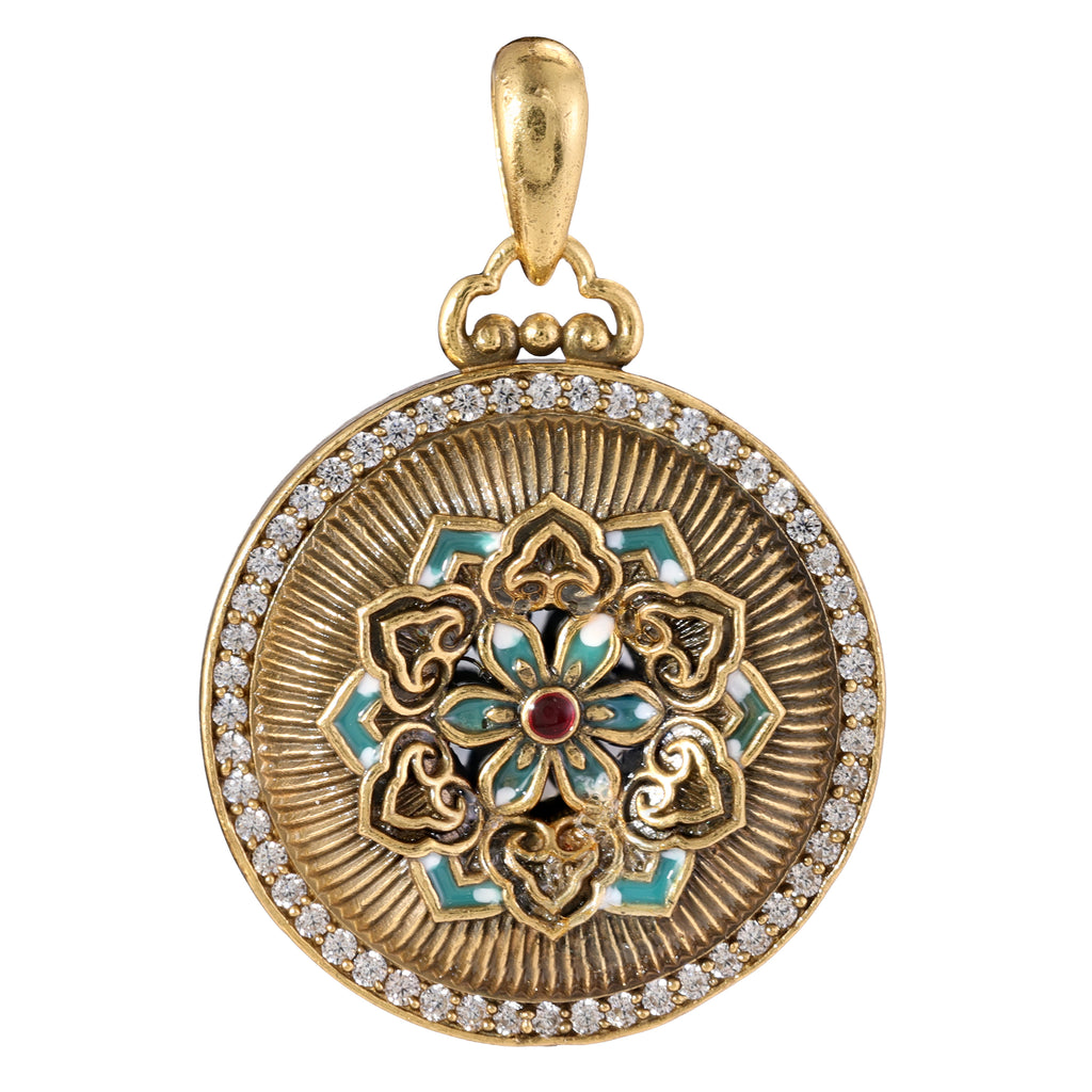 Turquoise Floral Medallion Statement Pendant