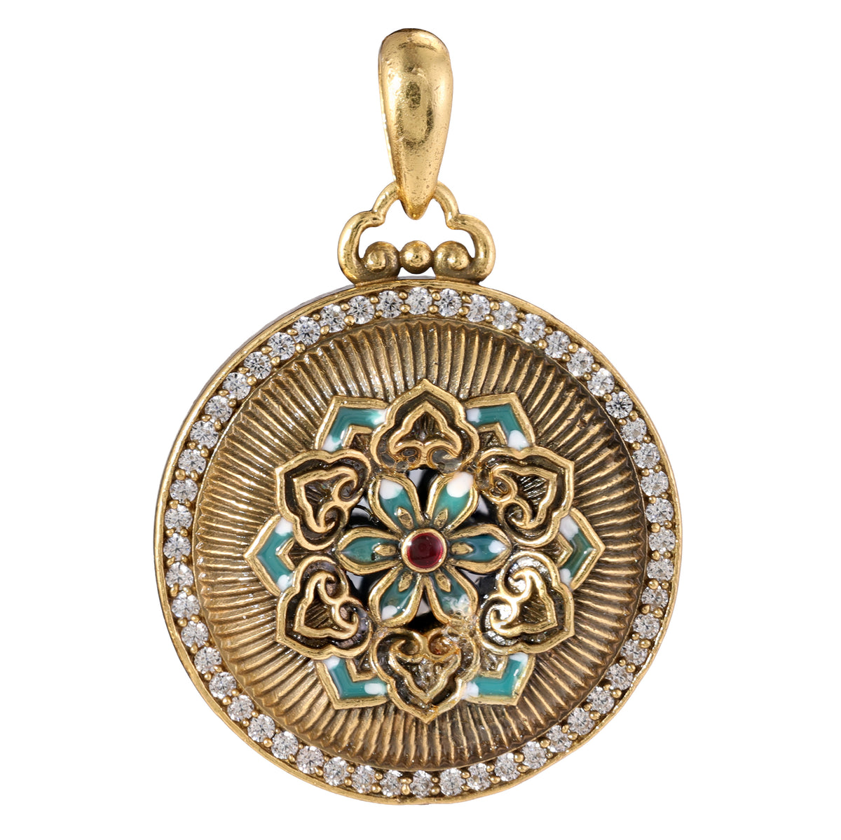 Turquoise Floral Medallion Statement Pendant