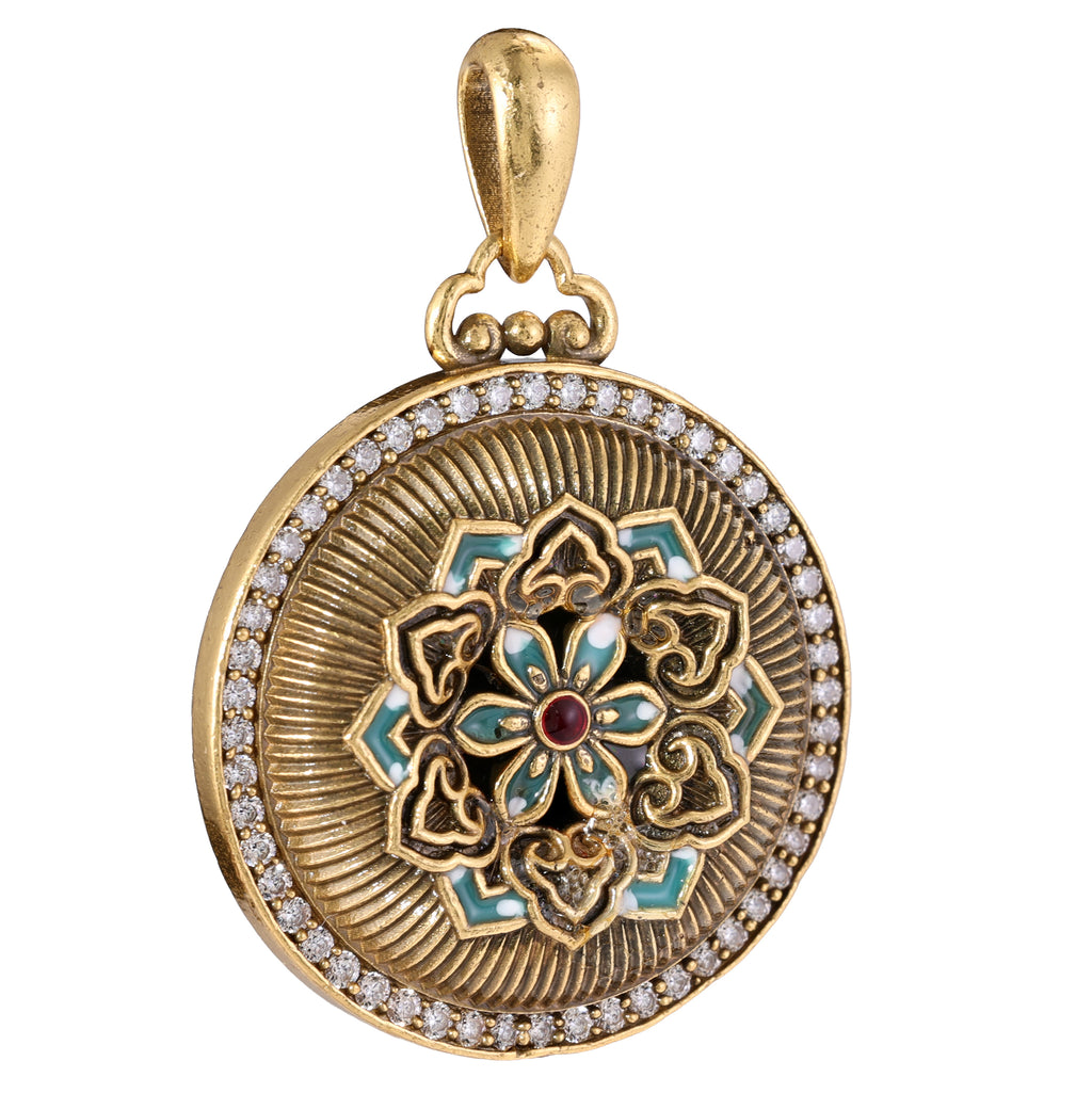 Turquoise Floral Medallion Statement Pendant