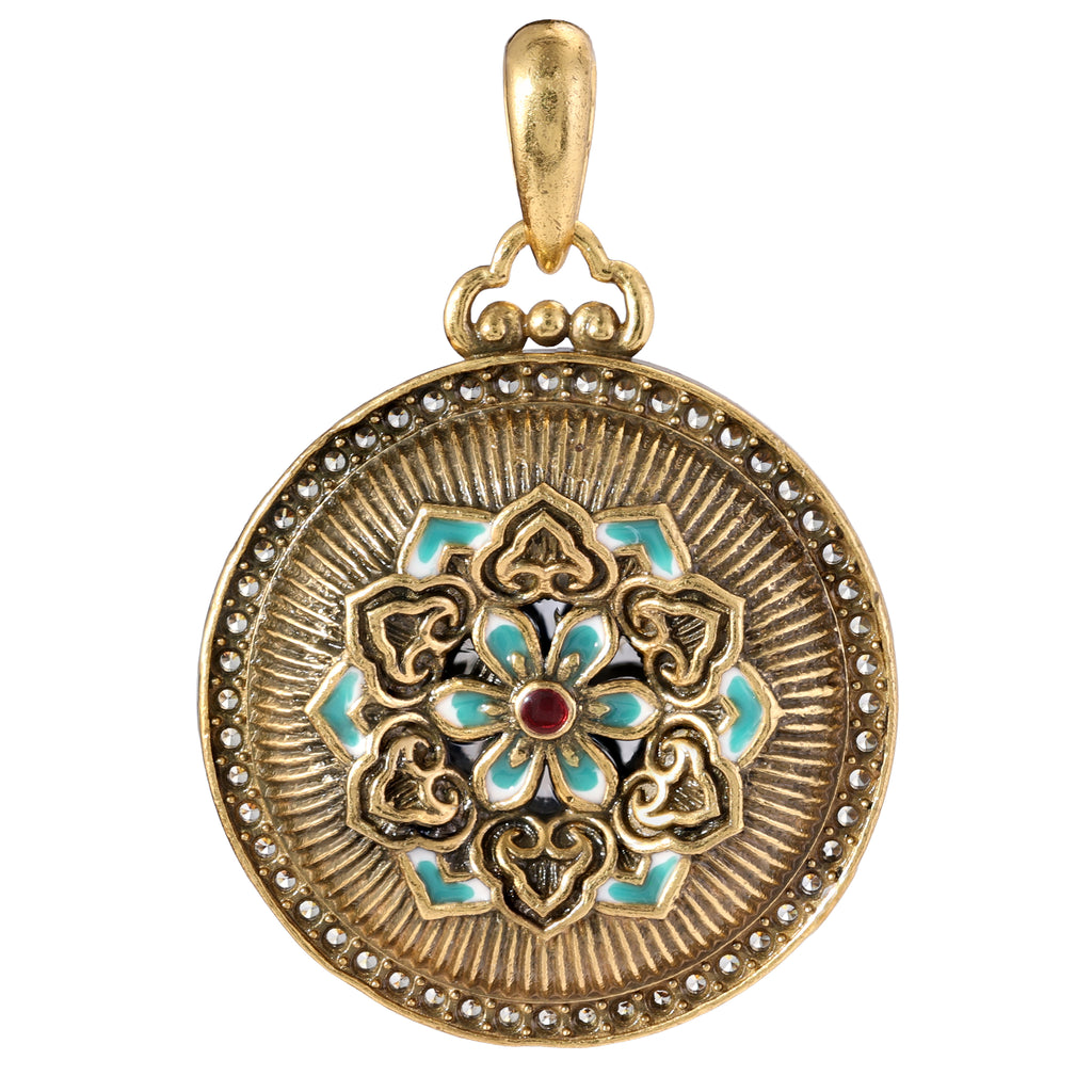 Turquoise Floral Medallion Statement Pendant