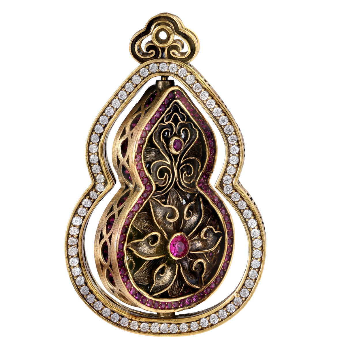 Pink Stone Floral Gourd Pendant