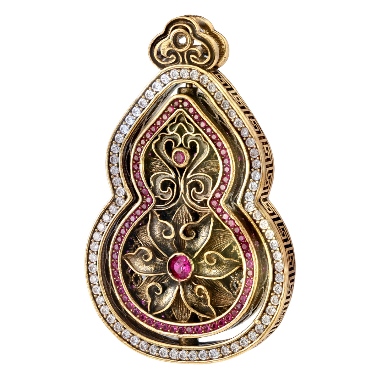 Pink Stone Floral Gourd Pendant