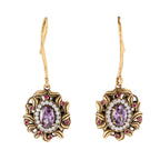 Purple Gemstone Halo Drop Earrings
