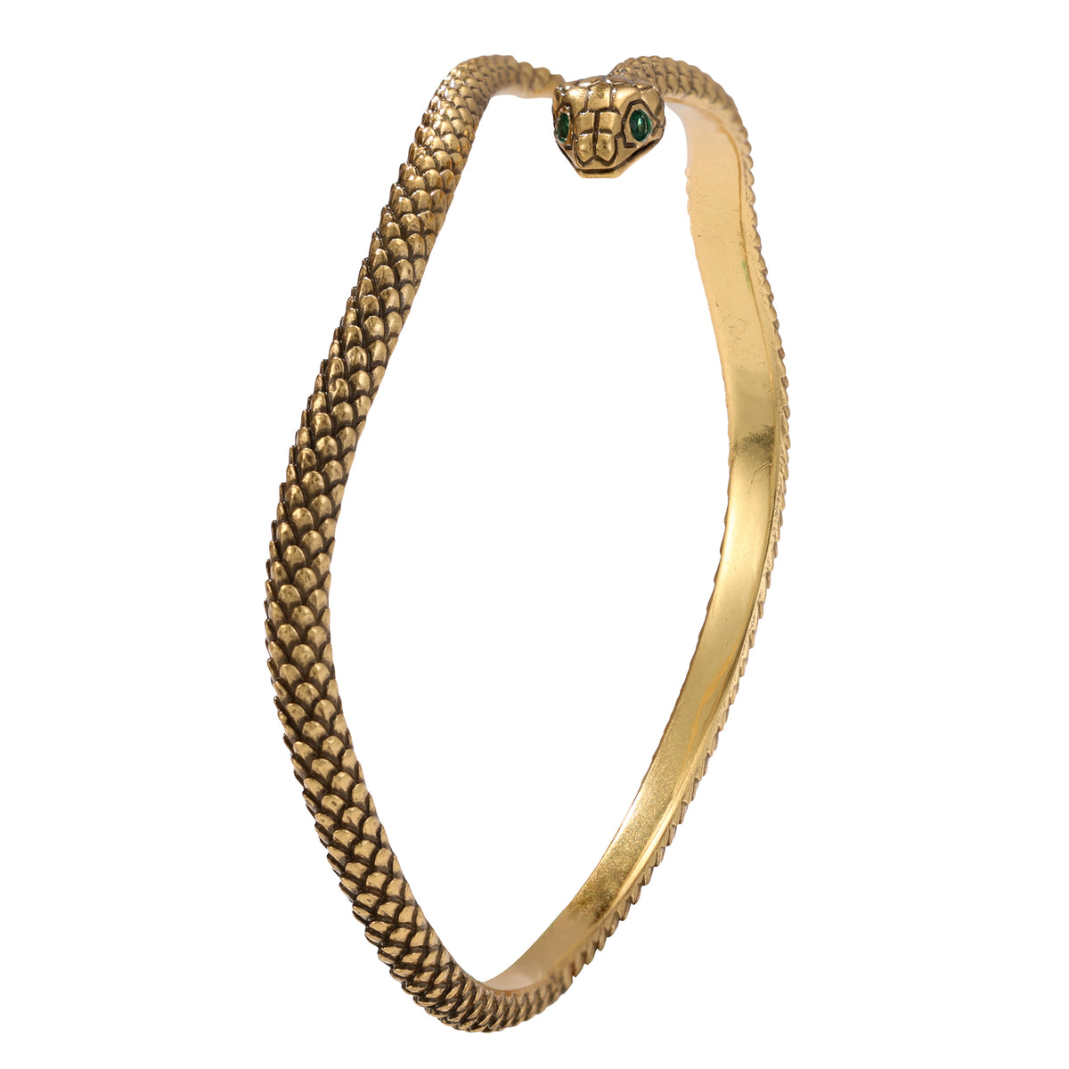 NE-BL-0001 Silver Snake Green Stone Cuff Bracelet
