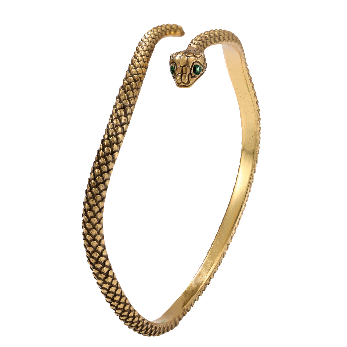 NE-BL-0001 Silver Snake Green Stone Cuff Bracelet