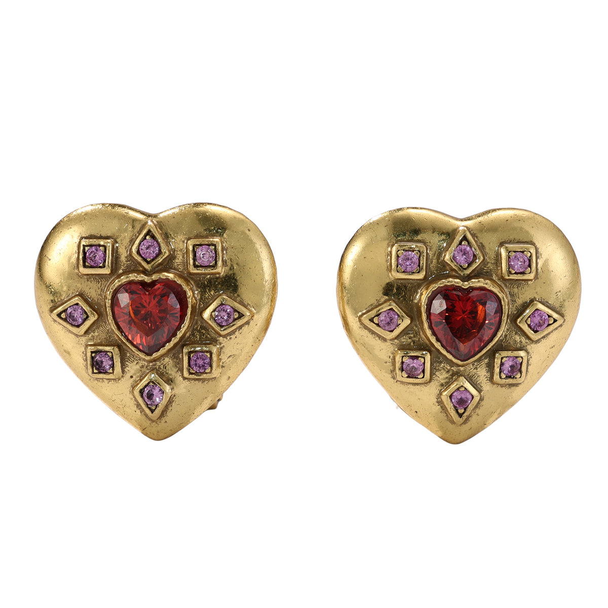 Red Heart Gemstone Stud Earrings