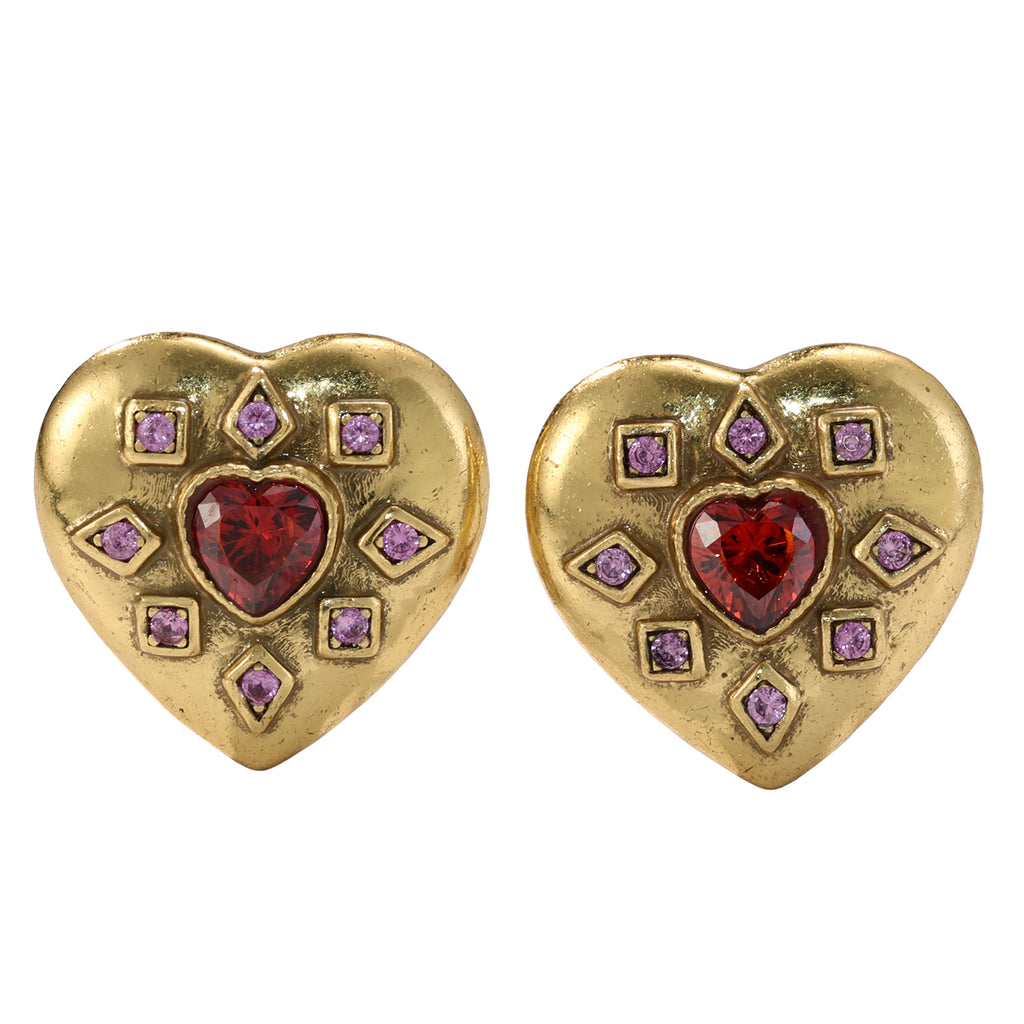 Red Heart Gemstone Stud Earrings