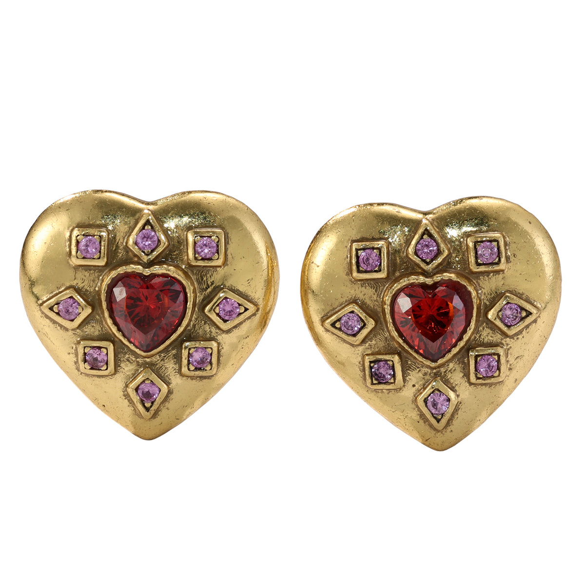 Red Heart Gemstone Stud Earrings