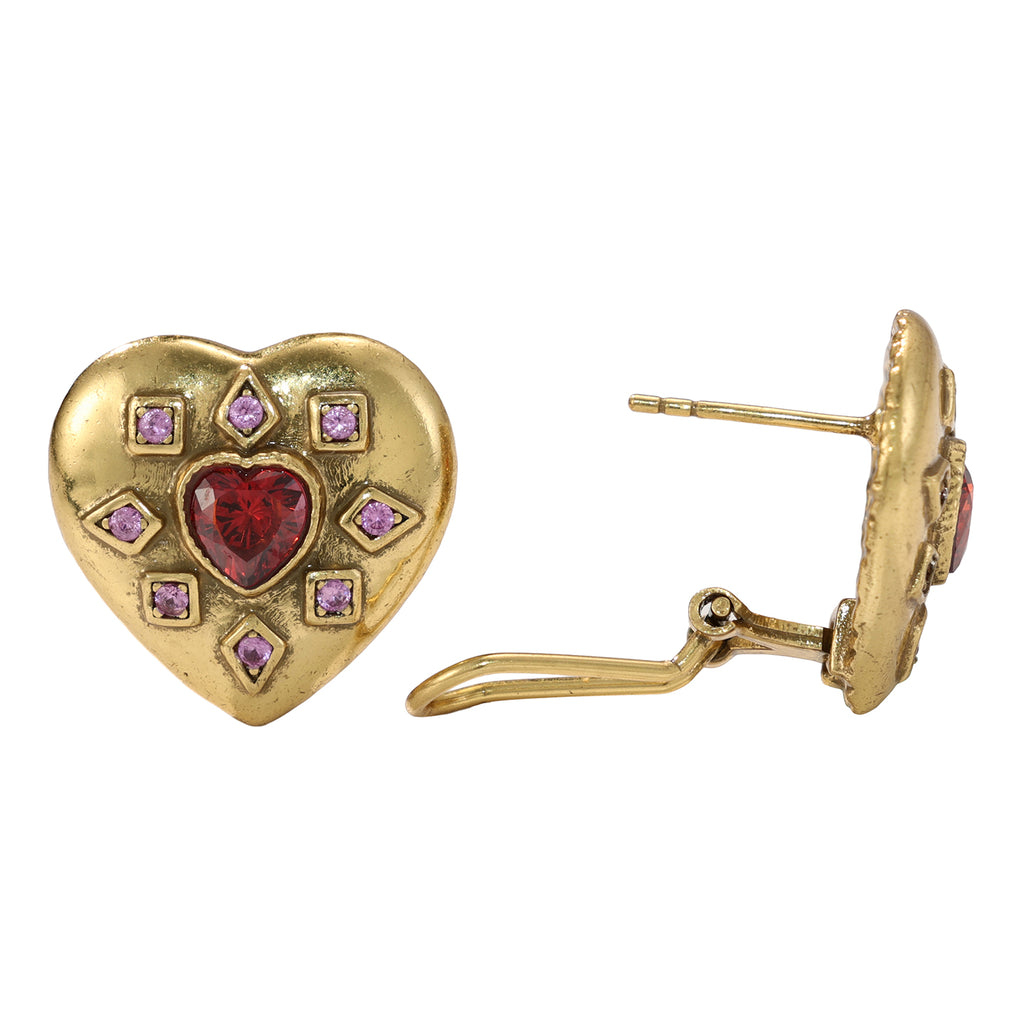 Red Heart Gemstone Stud Earrings