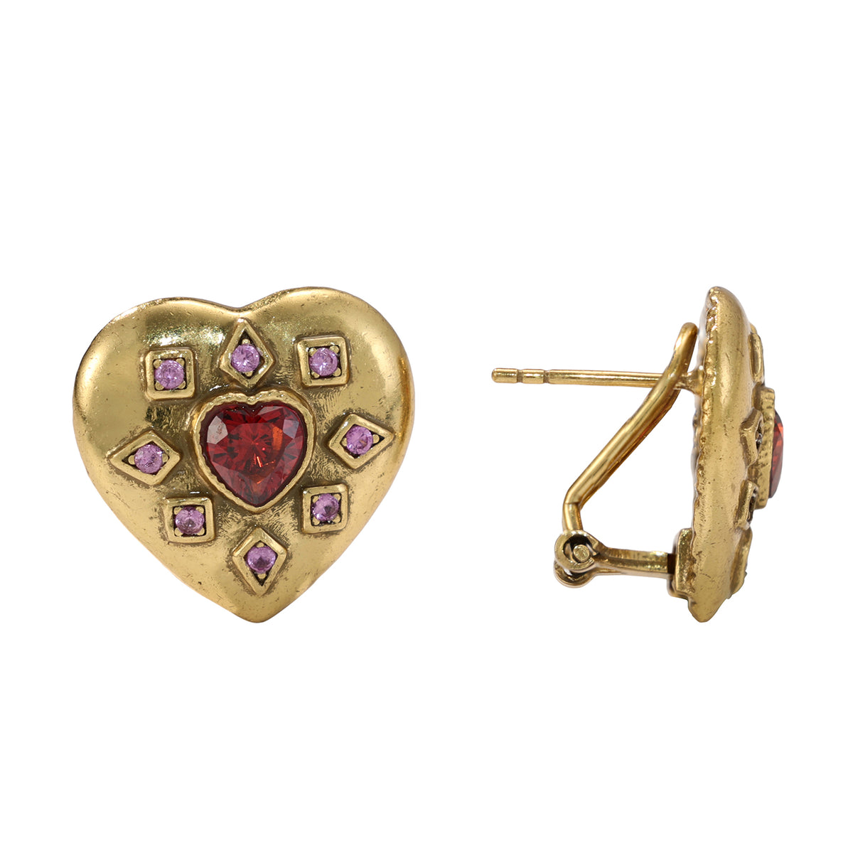 Red Heart Gemstone Stud Earrings