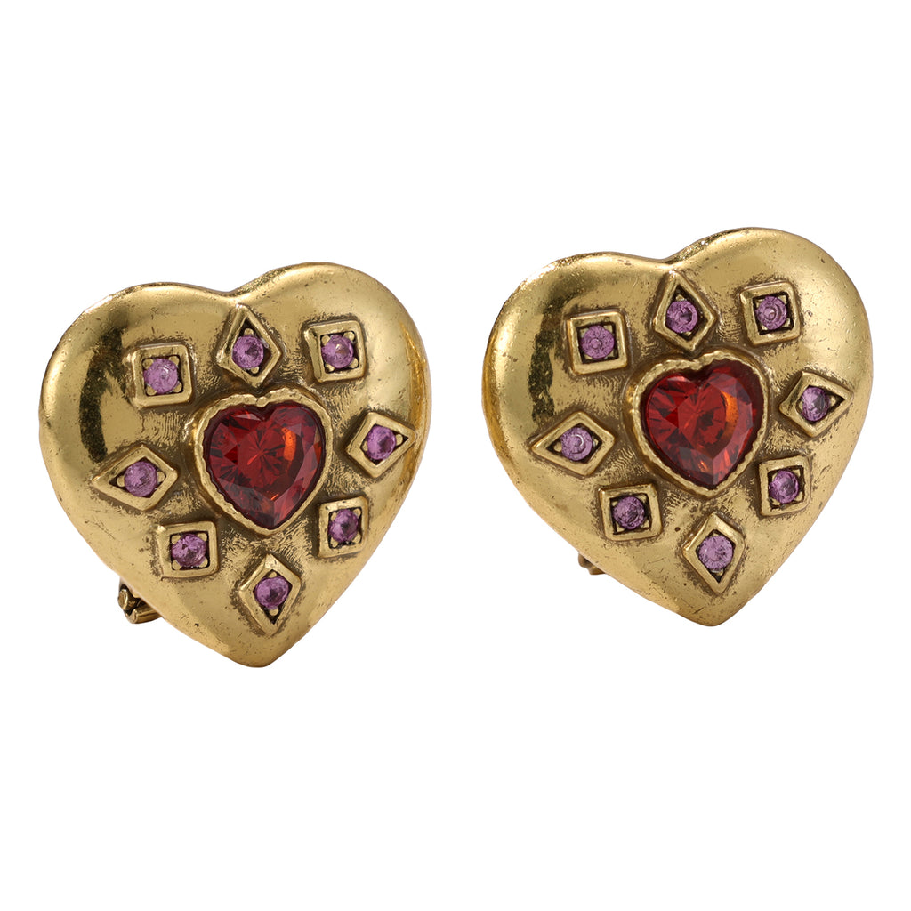 Red Heart Gemstone Stud Earrings