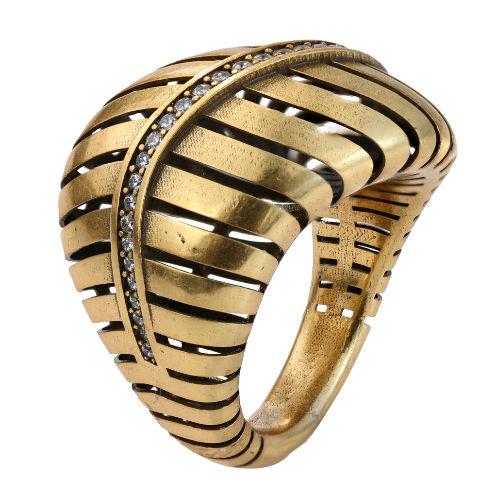 Linear Openwork Pavé Statement Ring