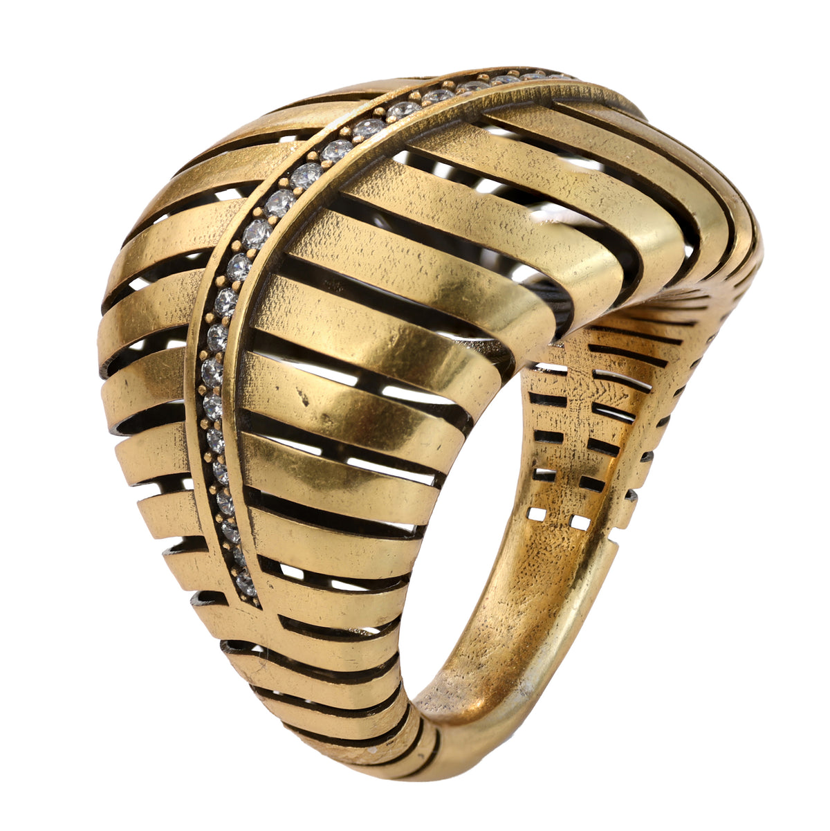 Linear Openwork Pavé Statement Ring