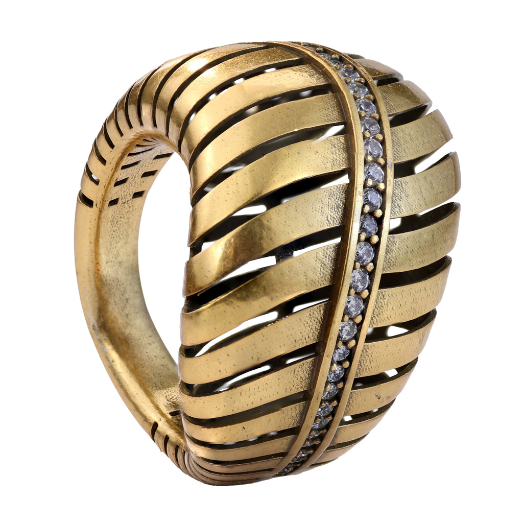 Linear Openwork Pavé Statement Ring