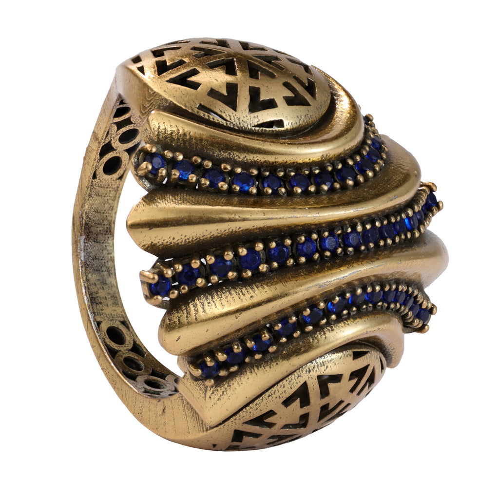 Blue Pavé Layered Wave Statement Ring