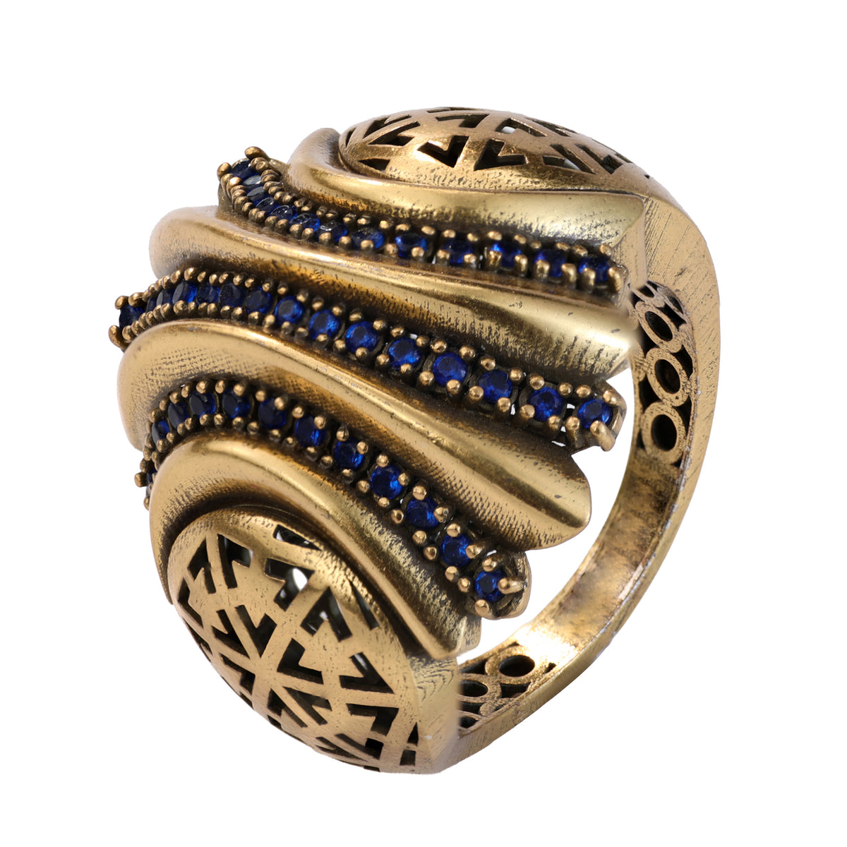 Blue Pavé Layered Wave Statement Ring