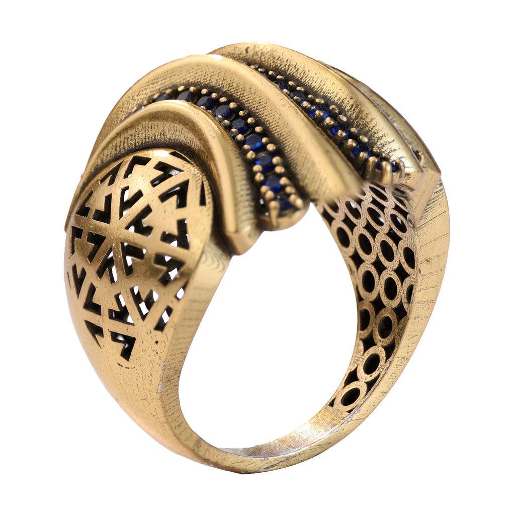 Blue Pavé Layered Wave Statement Ring