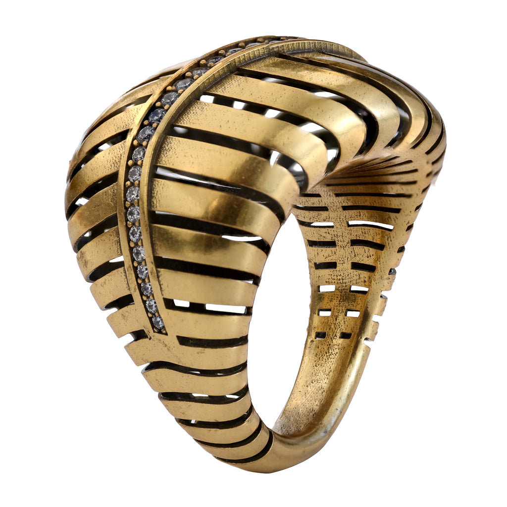 Linear Openwork Pavé Statement Ring