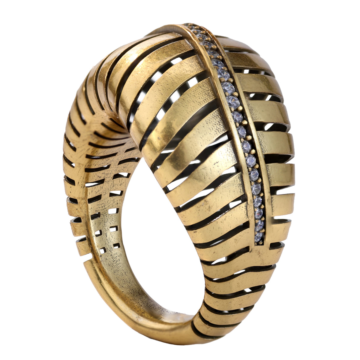Linear Openwork Pavé Statement Ring