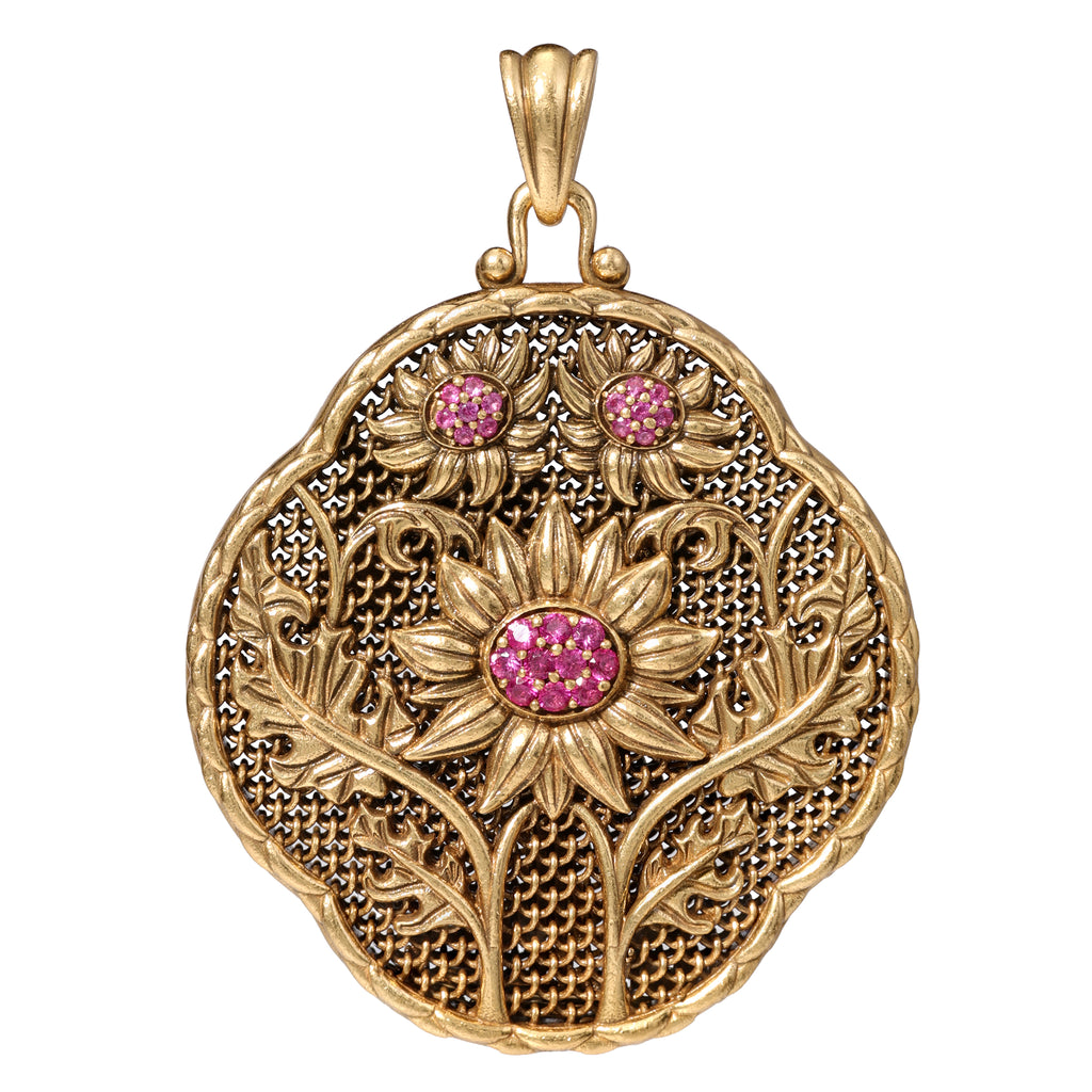 NE-PD-0021 Silver Floral Key Double-Sided Pendant
