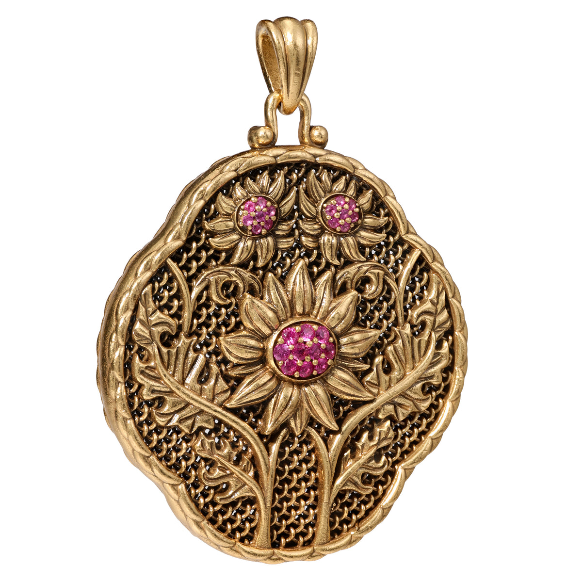 NE-PD-0021 Silver Floral Key Double-Sided Pendant