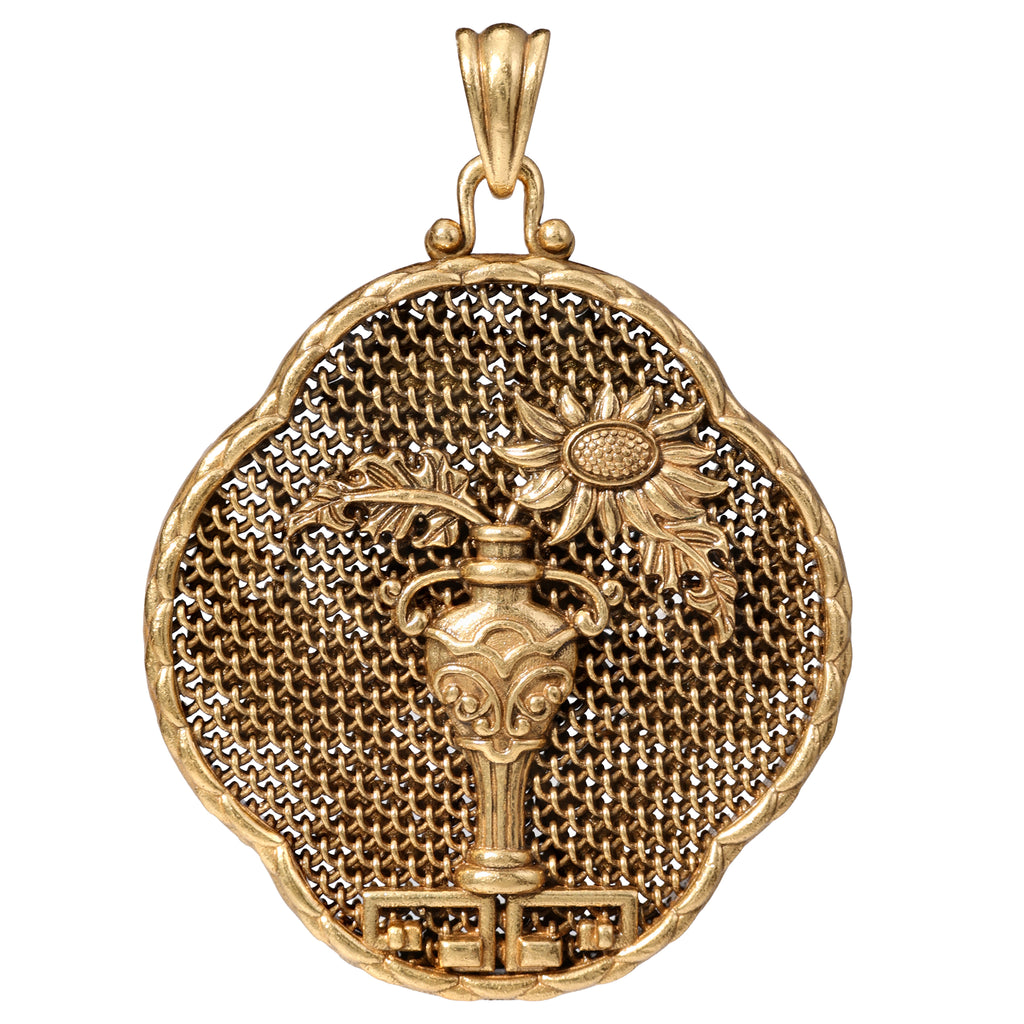 NE-PD-0021 Silver Floral Key Double-Sided Pendant